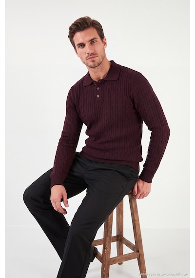 Buratti Örgü Desenli Pamuklu Düğmeli Uzun Kollu Polo Erkek Polo 7020353 Bordo Buratti Örgü Desenli Pamuklu Düğmeli Uzun Kollu Polo Erkek Polo 7020353 Bordo