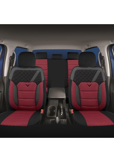 Minderland K1 - Dodge Journey İle Uyumlu Koltuk Kılıfı, Tam Takım/bordo-siyah