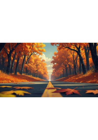 Doğa Ve Manzara Yatay Sonbahar Ağaçlarının Arasında Ufka Doğru Uzanan Yalnız Yol 03 Çerçevesiz 90x60cm Pvc Tablo