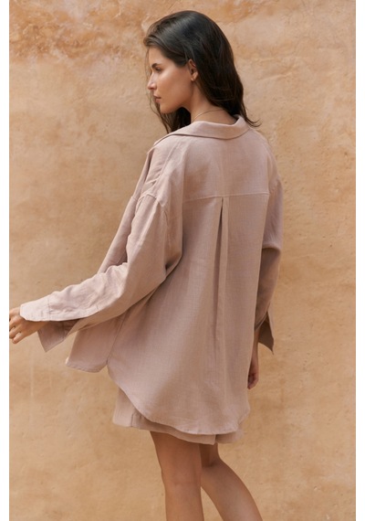 Mai Collection Mai Studios Co. Gaelil Oversize Vizon Keten Gömlek Şort Takım Vizon