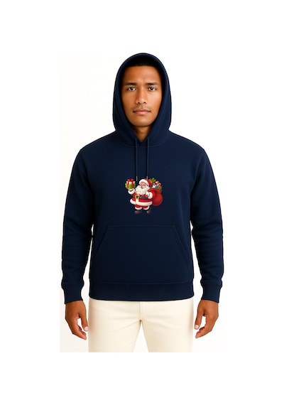 Bahriyeli Collection Kapüşonlu Noel Baba Yılbaşı Göğüs Baskılı Unisex Sweatshirt Lacivert