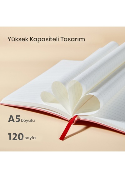 Nusıgn Ens209 A5 Deri Kapaklı Defter 80 G/m² 96 Yaprak Çizgili + Noktalı Pembe