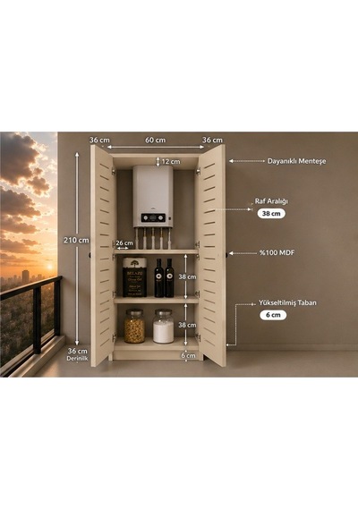 Flower Dolap,çok Amaçlı Kombi Dolabı,balkon Dolabı,kiler Dolabı 60lık Krem