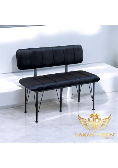 By Hakan Aşkın Siyah Metal Ayaklı Metal Alt Kasalı Line Style New 2025 Sırtlı Bench & Bank Siyah