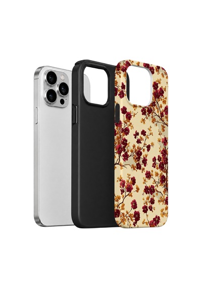 Velvoria Valestra Bordo Kır Çiçeği Apple iPhone Uyumlu 15 Pro Darbe Korumalı Kılıf Valestra Select - Bordo Kır Çiçeği