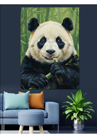 Ahşap Tablo Bambu Yiyen Panda Fotoğrafı