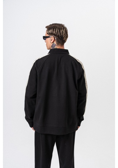 Respire Erkek 7 Şerit Detaylı Dik Yaka Doubleface Zip Oversize Sweatshirt Siyah