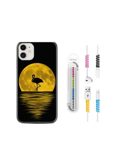Apple Uyumlu iPhone 13 Kılıf Kablo Koruyuculu Ay Ve Flamingo 1775