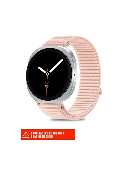 Samsung Galaxy Watch 8 40mm/44mm/46mm Classic Uyumlu Hasır Örgü Spor Cırtlı Naylon Kordon, Pudra