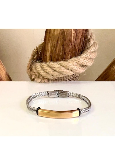Silver&gold Renk İnce Kordon Çelik Erkek Bileklik 22 Cm Gümüş - Altın