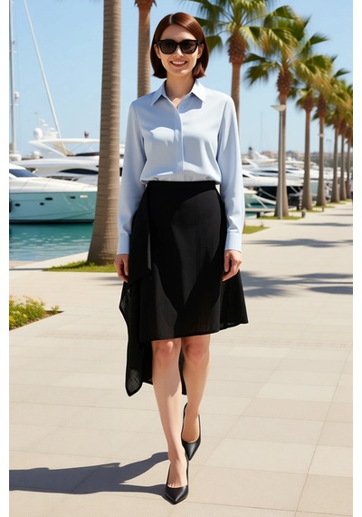 Benerly Kadın Asimetrik Kesim Dokuma Plaj Midi Etek %100 Pamuk Astarsız A Siyah