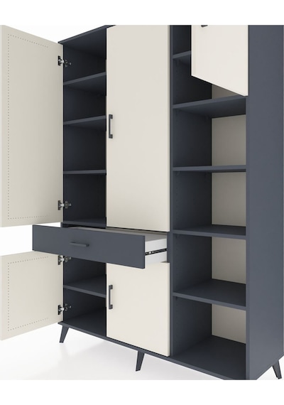 Hyperion Dolap 10 Raflı Tek Çekmeceli 5 Kapaklı 132x44x195 Antrasit-aytaşı/antrasit Aytası/antrasıt Hyperion Dolap 10 Raflı Tek Çekmeceli 5 Kapaklı 132x44x195 Antrasit-aytaşı/antrasit Aytası/antrasıt