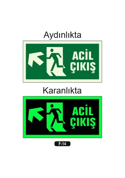 Fosforlu Acil Çıkış Yön Levhası F-14