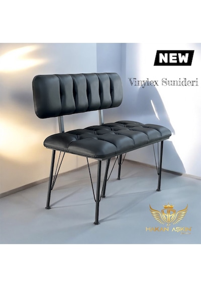 By Hakan Aşkın Metal Ayaklı Metal Alt Kasalı Vinylex Suni Deri New 2025 Sırtlı Bench Bank Siyah Suni Deri Siyah Deri