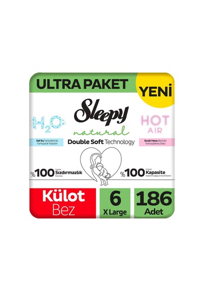 Sleepy 6 Beden Külot Bez Natural Double Soft Ultra Paket 62x3 186 Adet