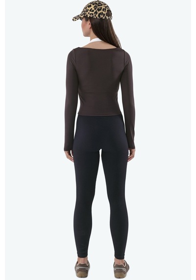 Hiccup Halter Yaka Pedli Örme Spor Bluz Kahverengi