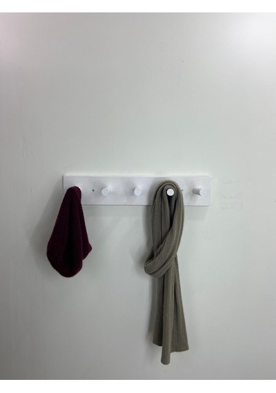 Ahşap Askılık, Ahşap Vestiyer, 5 Askılı Duvar Askılığı Beyaz