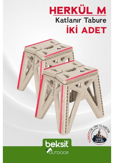 BEKSİT OUTDOOR Herkül M Katlanır Tabure 2'li (Bej)