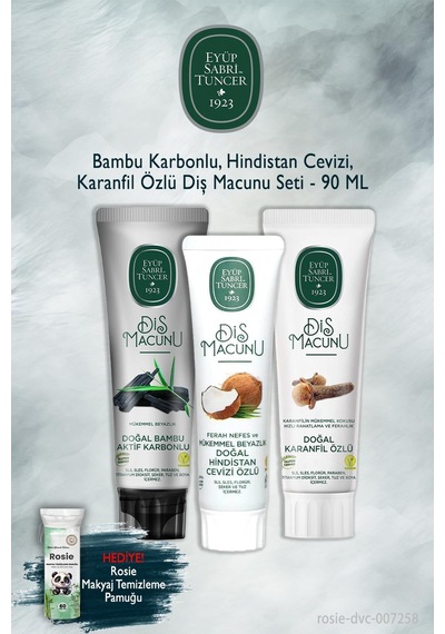 Eyüp Sabri Tuncer X3 Bambu, Hindistan Cevizi, Karanfil Diş Macunu, Rosie Beyazlık