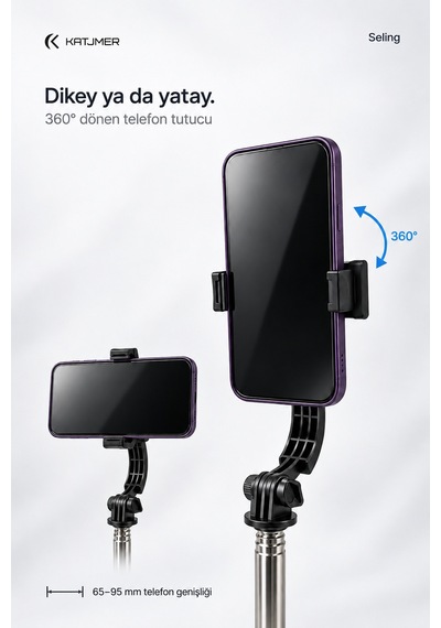 C01 Seling Bluetooth Kumandalı Tripod Selfie Çubuğu 107,5 Cm, 7 Bölümlü, Çıkarılabilir Tutucu, Cr2032 - Siyah