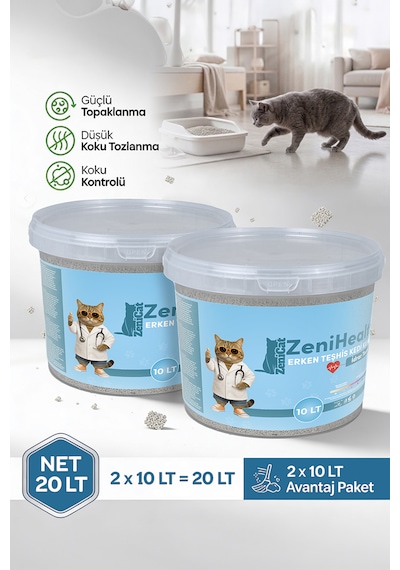 Erken Teşhis Kedi Kumu 2x10 Lt - İnce Taneli Topaklanan Renk Değiştiren Sağlık Takipli Tozsuz Kovalı