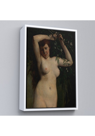 Ahşap Çerçeveli Gustave Courbet - Dallara Tutunan Nü Kadın Tablosu-7364