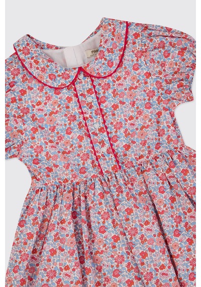 Made With Liberty Fabric Liberty Kumaş Bebe Yakalı Kız Çocuk Elbise Kırmızı