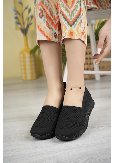 Nesilshoes Nesil Shoes Aky 055 Siyah Triko Yazlık Kadın Ayakkabı