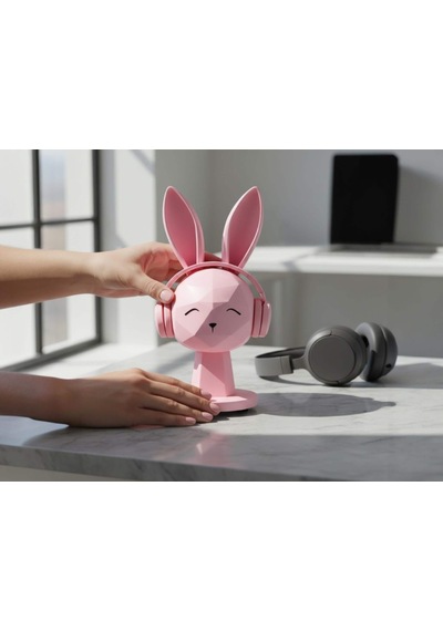 Happy3dworld Tavşan Figürlü Kulaklık Standı, 3d Baskı Kawaii Masaüstü Dekor