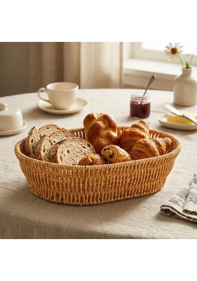 Tr El Yapımı Doğal Hasır Sepet - Oval Çok Amaçlı Ekmeklik Ve Düzenleyici 20,5 X 20,5 X 7 Cm Genel