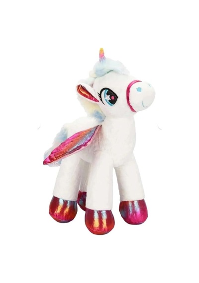Peluş Tek Boynuzlu Kanatlı At Unicorn Beyaz Pembe Peluş 50 Cm Pelüş
