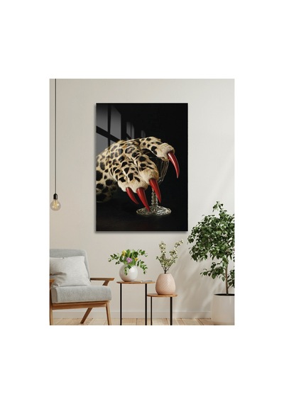 Leoparın Pençesinde Lüks Cam Tablo Tasarımı - Modern Tarz Ev Dekorasyonu Hayvan Figürlü Dekoratif Duvar Tablosu, Salon, Ofis Ve Çalışma Alanı Dekoru,