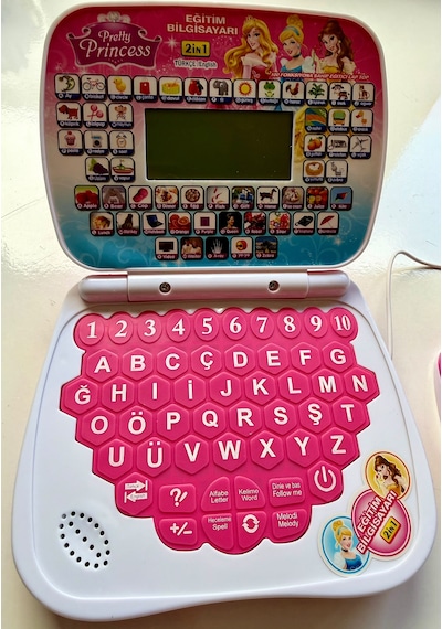 100 Fonksiyonlu Türkçe İngilizce Eğitim Bilgisayarı 2ın1 Set Eğitici Bilgisayar Ve Mouse Laptopu Pembe