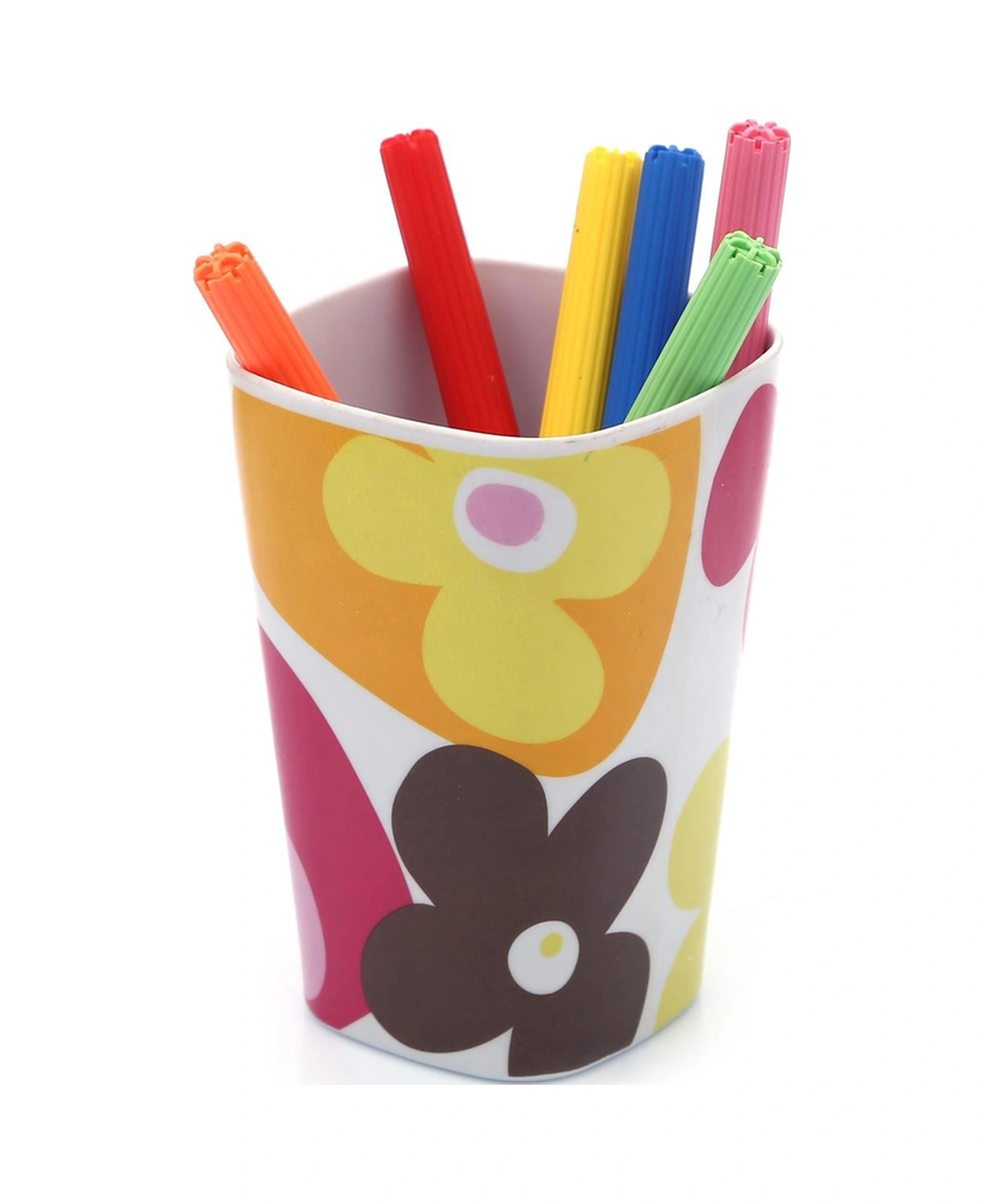 2 Adet Kalemlik Kırmızı Papatya Desenli Ofis Gereci 7x7x11cm 300ml Çok Renkli