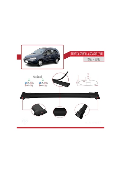 Toyota Corolla Spacio E110 1997-2000 Arası İle Uyumlu Fly Model Ara Atkı Tavan Barı Siyah