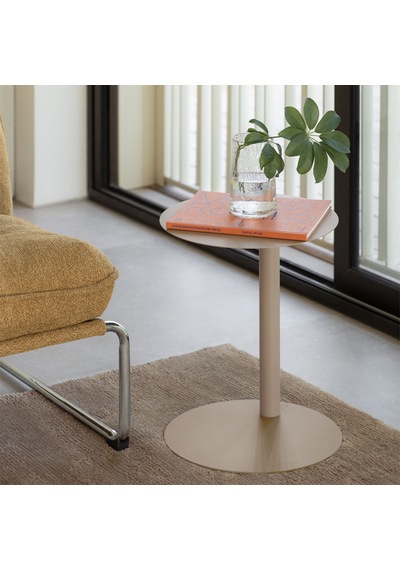 Paledin Design Magna Yan Sehpa Modern Yuvarlak Çelik Koltuk Yanı Sehpası Granit Grisi 40x40x50 Cm Kahverengi