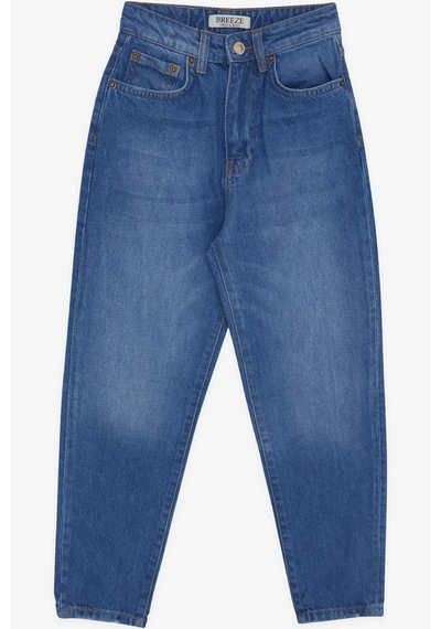 Breeze Kız Çocuk Jean Pantolon Cepli Düğmeli 9-14 Yaş, Mavi Mavi