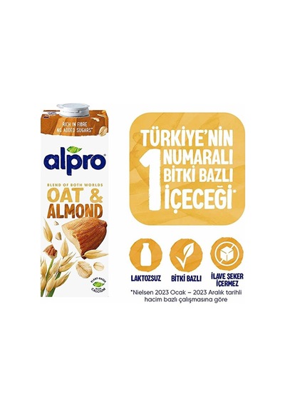 Yulaf Badem Sütü 1 L Vegan Laktozsuz Bitkisel Bazlı