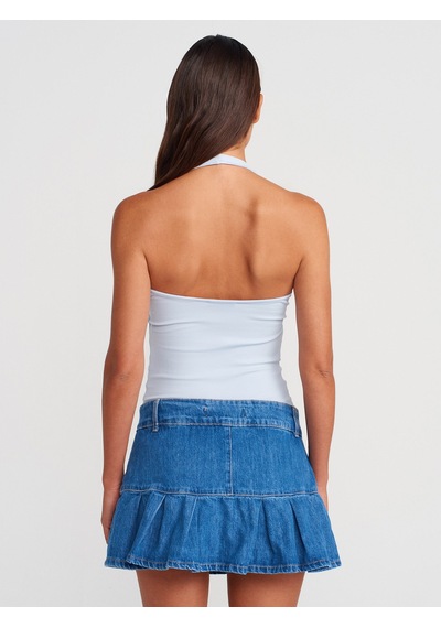 Dilvin 71979 %100 Pamuk Pileli Denim Şort Etek-mavi