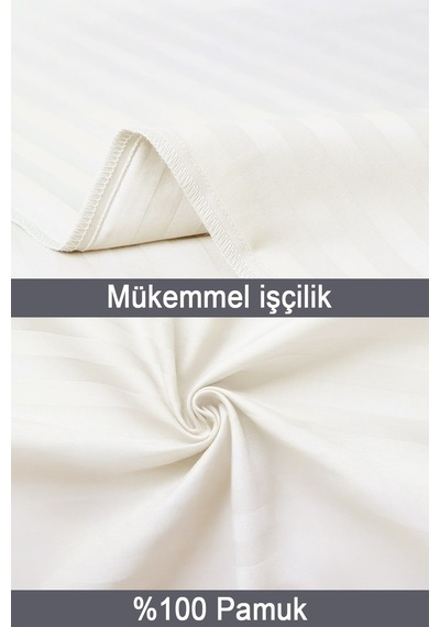 Çizgili Saten 2'li Yastık Kılıfı Ekru