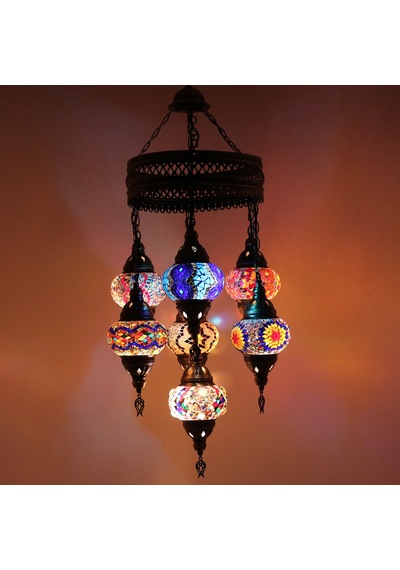 Dekoratif EL YAPIMI 7 Lİ AVİZE SARKIT OSMANLI LAMBASI