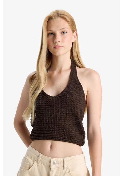 Defacto Slim Fit Dar Kesim Halter Yaka Atlet F8367ax25hsbn477 Kahve