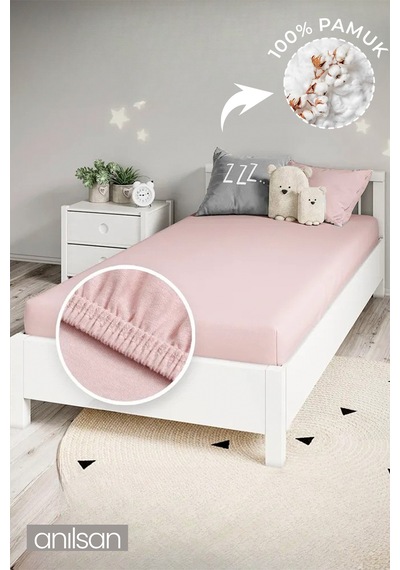 Düz Pudra Bebek Lastikli Yatak Çarşafı %100 Pamuklu 70x140