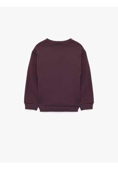 Koton Bisiklet Yaka Uzun Kollu Baskı Detaylı Şardonlu Sweatshirt Mor 7wmb10109tk