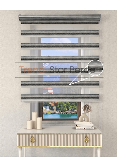 Siyah Yeşil Geçişli Etek Dilimsiz Zebra Stor Güneşlik Perde Siyah-yeşil