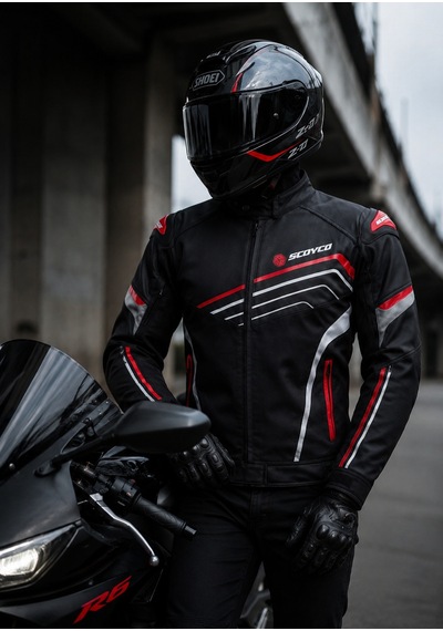 Scoyco Jk153 Motosiklet Montu Deri 4 Mevsim Oxford 600-d Dayanıklı Kumaş Motorcu Mont Red