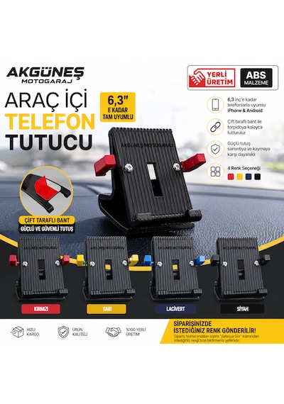 Akgüneş Motogaraj Araç İçi Torpido & Masa Telefon Tutucu 6,3 İnç Uyumlu Abs Masaüstü Telefon Standı Siyah Gri
