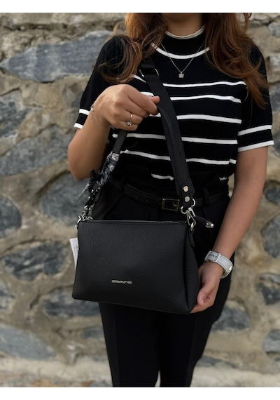 Kadın Orijinal Just Polo Yumuşak Deri Şal Detaylı Ayarlanabilir Askılı El Ve Omuz Çantası Shopper Siyah