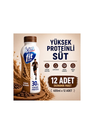 Fit Yüksek Proteinli Kahveli Laktozsuz Süt 400 Ml X 12 Adet