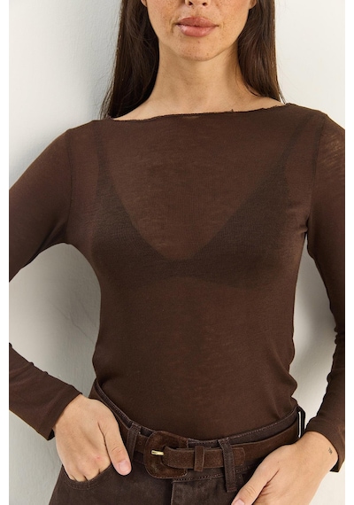 Shade Kadın Kayık Yaka Modal Ultra Hafif Bluz 1012 60283863 - Kahve